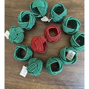 Set Of 12 Red & Green Festive Braided Christmas Napkin Rings